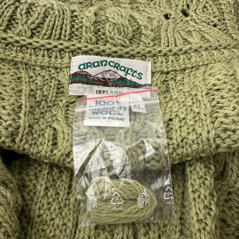 NWOT Aran Crafts Merino Wool Butterfly Stitch Long Zip Cardigan‎ Green XL - Picture 7 of 8